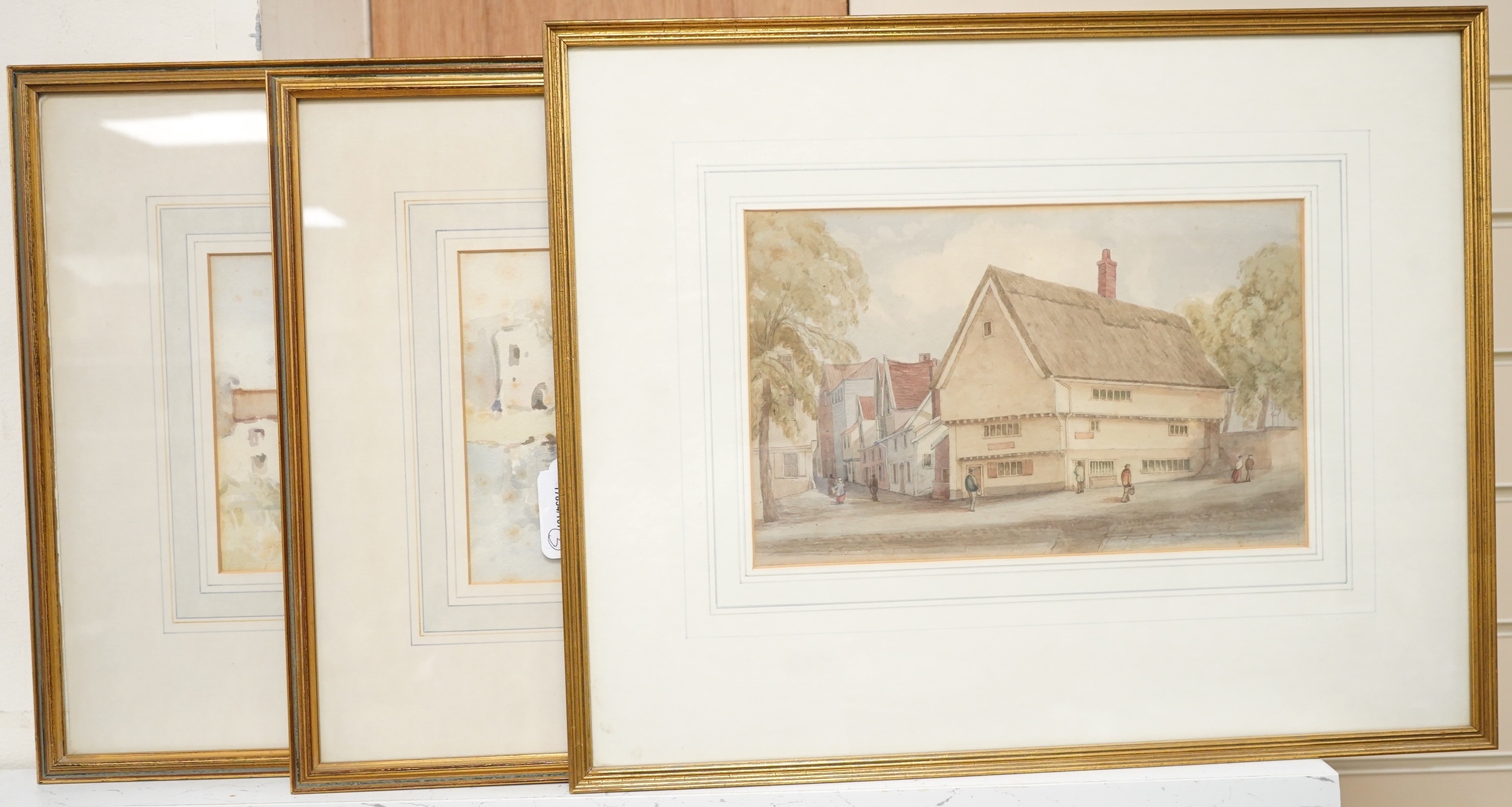 Three various watercolours comprising 19th century French School, 'A Great Day off the Coast of Brittany', signed and dated 1892; English School, 'The Old D'Bretais Arms, Elm Hall, Norwich' and 'Pulteney Bridge', 18 x 28